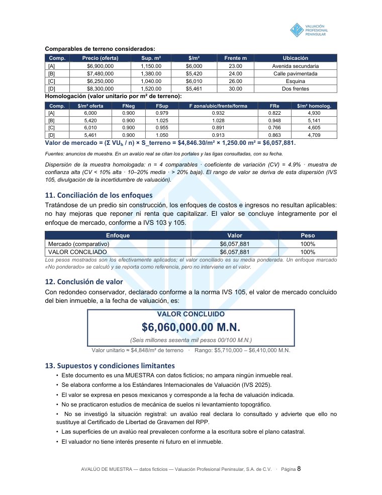 Página de homologación de lotes comparables y conciliación
